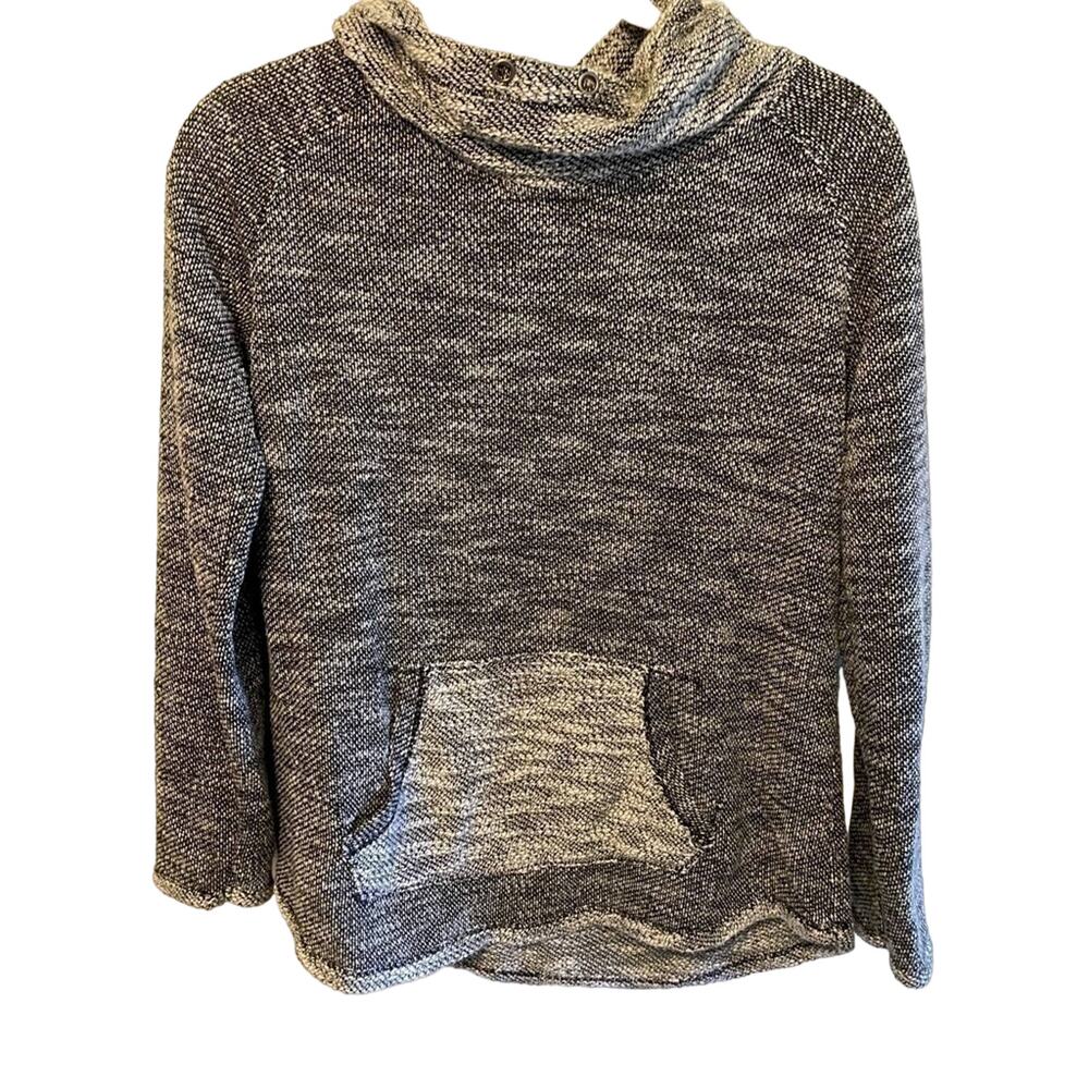 Kenzie Performance Black White Pullover Roll Tab Sleeve Cowl Neck Woven Top Sz S